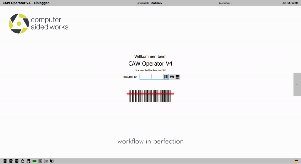 Loginbildschirm des [operator], 
Start beispielsweise über RFID oder die Personal-ID wird via Tastatur eingegeben. 