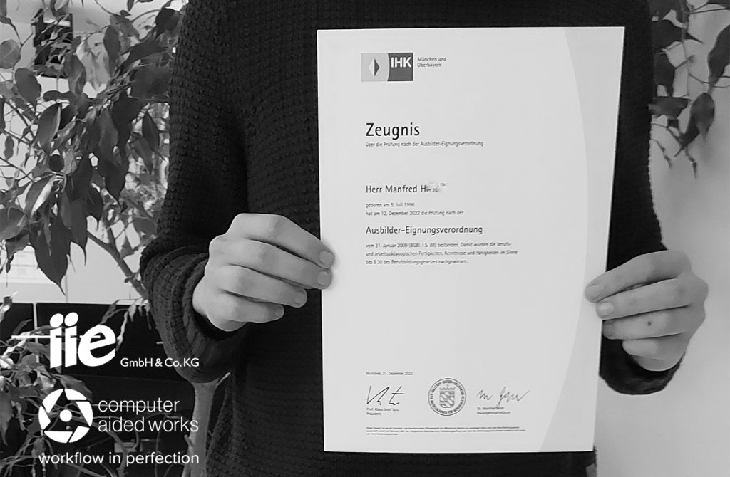 Wir haben einen neuen Ausbilder in unseren Reihen! 1 Bescheinigung zum Ausbilder für unseren Kollegen